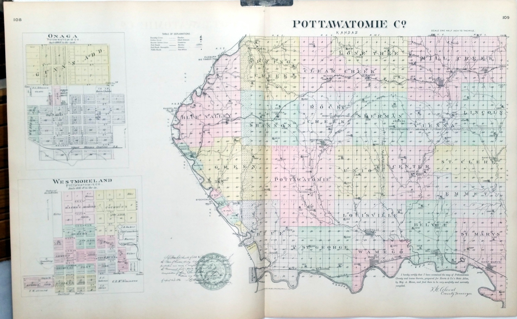 Map Pottawatomie County Kansas With Onaga Westmoreland Of   3100000000000 